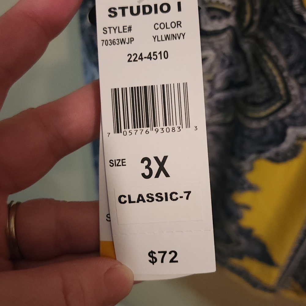 Studio I Yellow and Blue Patterned Dress 3X - Picture 3 of 5